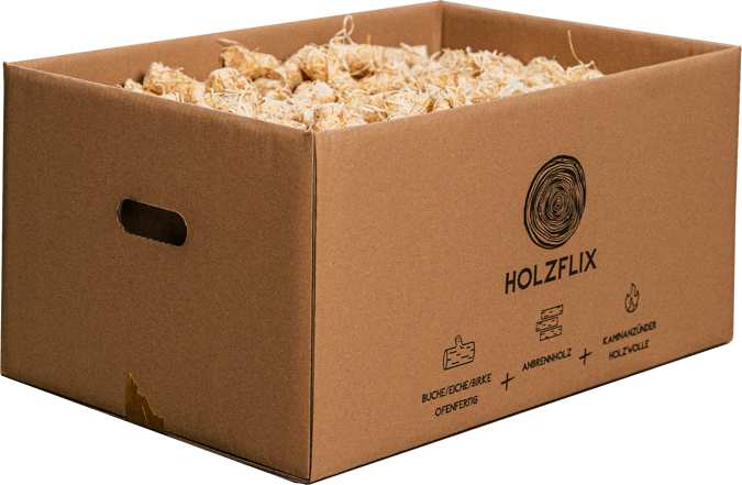 Anzündwolle Box schräg - Der Brennholz Shop