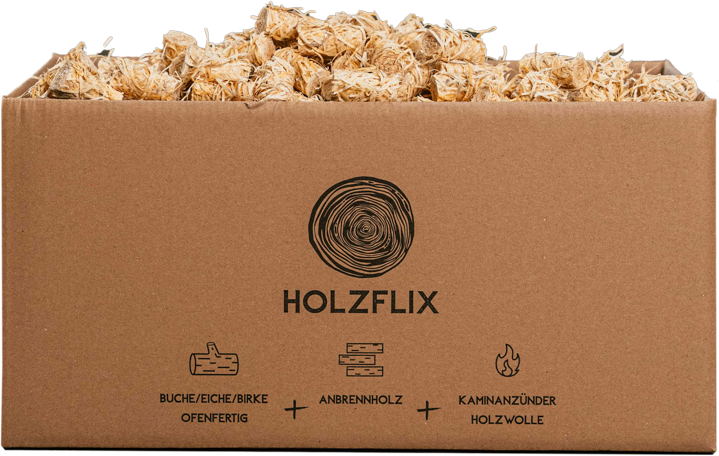 Anzündwolle Box frontal - Der Brennholz Shop