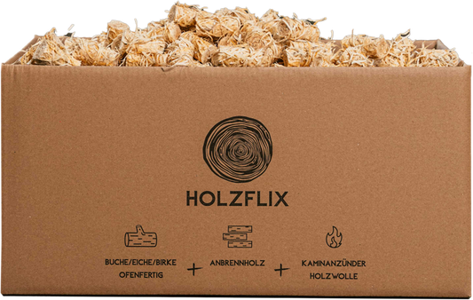 Anzündwolle Box frontal - Der Brennholz Shop